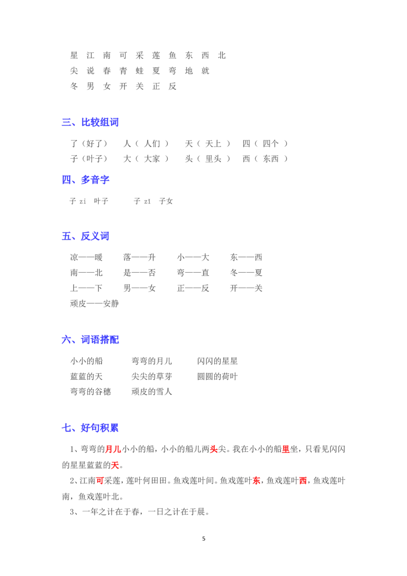 部编版一年级语文上册各单元知识点汇总_一年级上下册资料_小学一年级学习资料-25年更新版_1-01、小学一年级语文上册_01、知识汇总