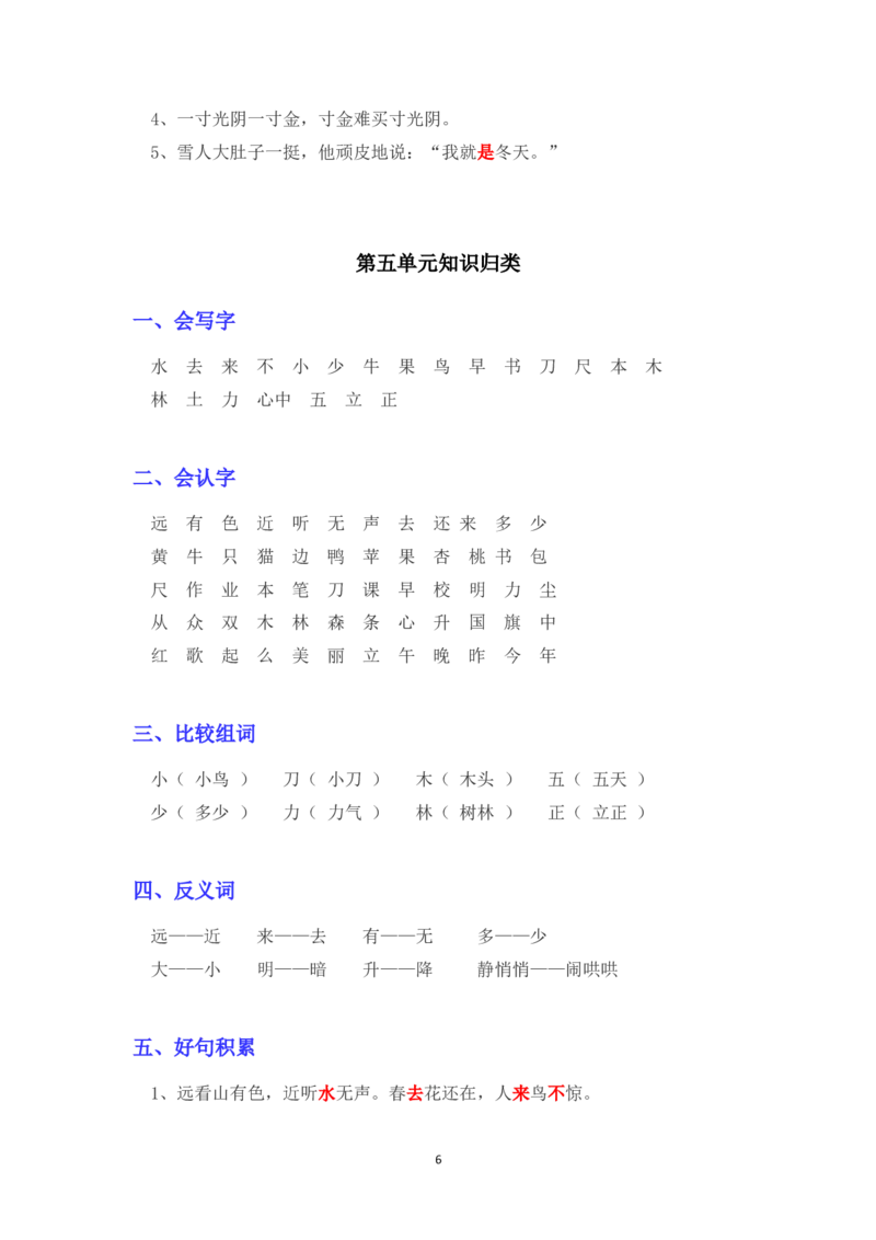 部编版一年级语文上册各单元知识点汇总_一年级上下册资料_小学一年级学习资料-25年更新版_1-01、小学一年级语文上册_01、知识汇总