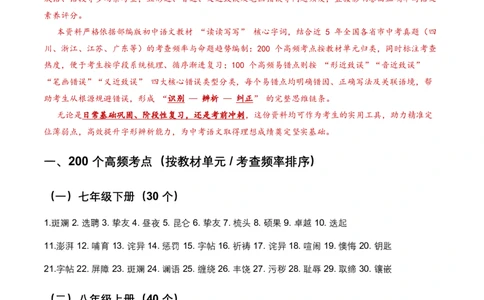 2026年中考字形200个中考高频考点+100个高频易错点_462026中考语文一轮复习练考点+练专题+练模块_字形专题