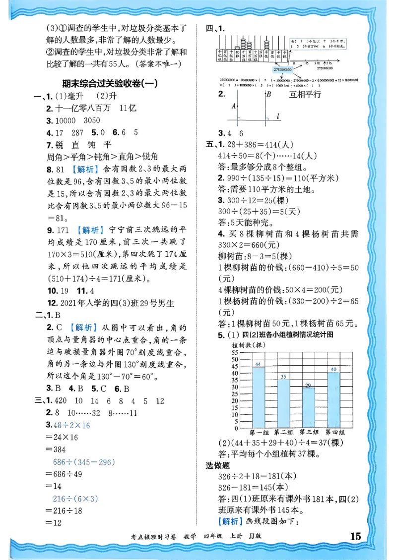 四年级数学上册冀教版25秋《王朝霞考点梳理时习卷》答案_25秋小学语数英习题试卷_数学_冀教版_1-6年级数学上册冀教版25秋《王朝霞考点梳理时习卷》