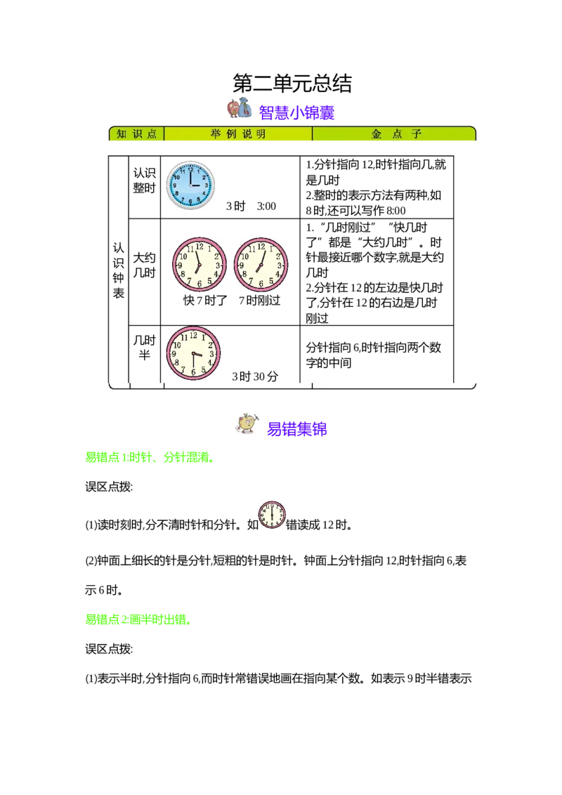 第2单元认识钟表_一年级上下册资料_1年级下册教学资源包课件+课时练_第二单元认识钟表_单元资料汇总_单元复习