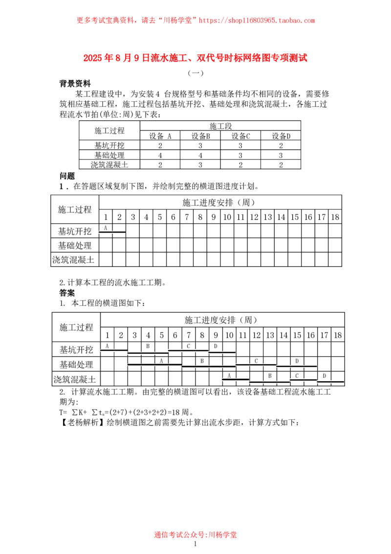 2025年8月9日流水施工、双代号时标网络图专项测试-带答案_2026年一级建造师_2026年一建通信_2025年一建通信SVIP_02-基础精讲✿高端面授✿深度强化_专项测试