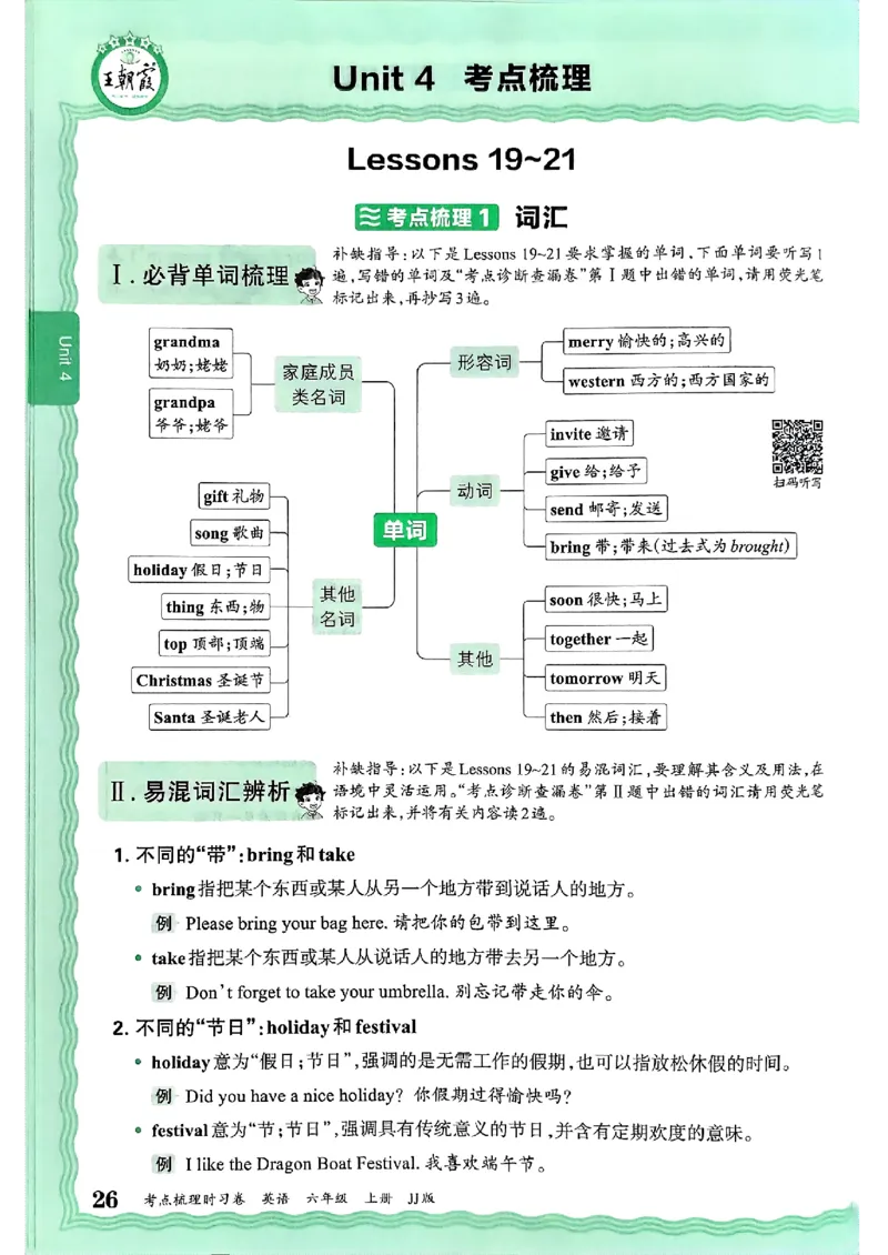 英语六上JJ版补缺手册_25秋小学语数英习题试卷_英语_冀教版_英语《王朝霞考点梳理时习卷》冀教25秋_25秋《王朝霞考点梳理时习卷》英语冀教六上