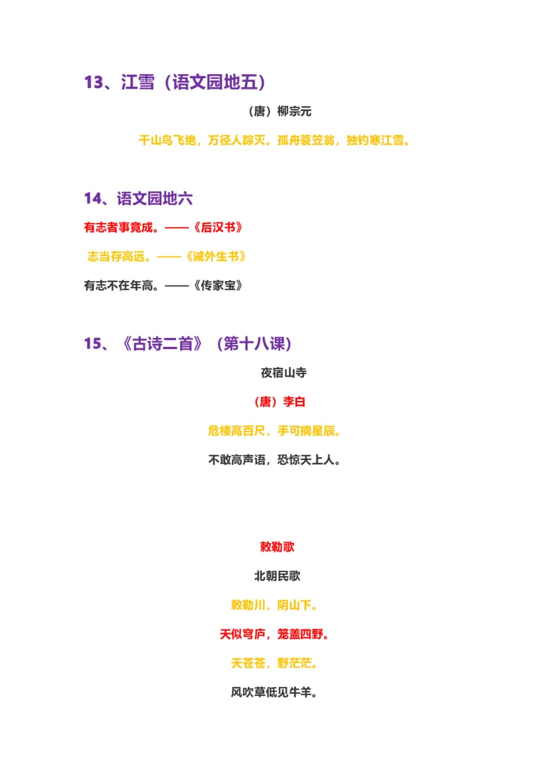 部编新人教版小学语文二年级上册-语文重点必背诵内容汇总.考点_二年级上下册资料_小学二年级学习资料-25年更新版_2-01、小学二年级语文上册_2-1-1、复习、知识点、归纳汇总_背诵默写