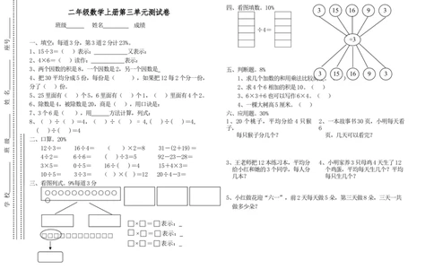 （沪教版）二年级数学上册单元测试卷_二年级上下册资料_小学二年级学习资料-25年更新版_2-03、小学二年级数学上册_2-3-2、练习题、作业、试题、试卷_沪教版_单元测试卷