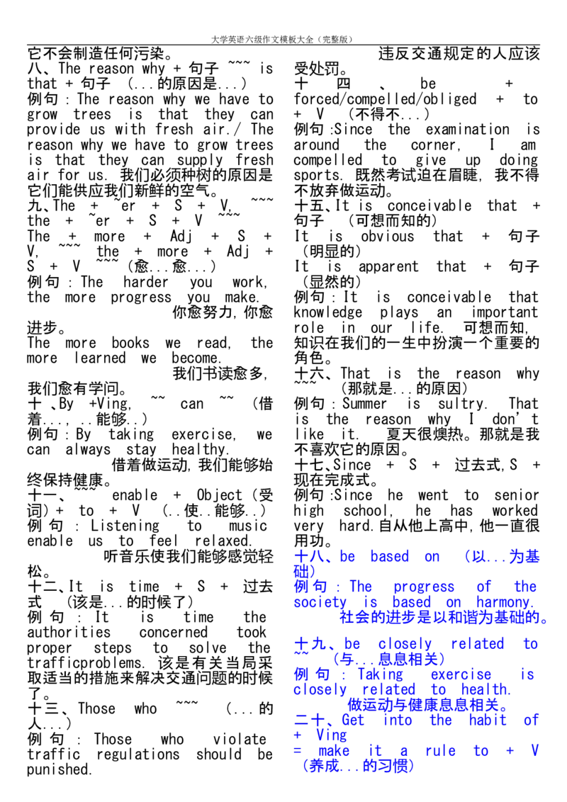 大学英语六级作文模板大全(完整版)_六级_六级写作专项_六级写作