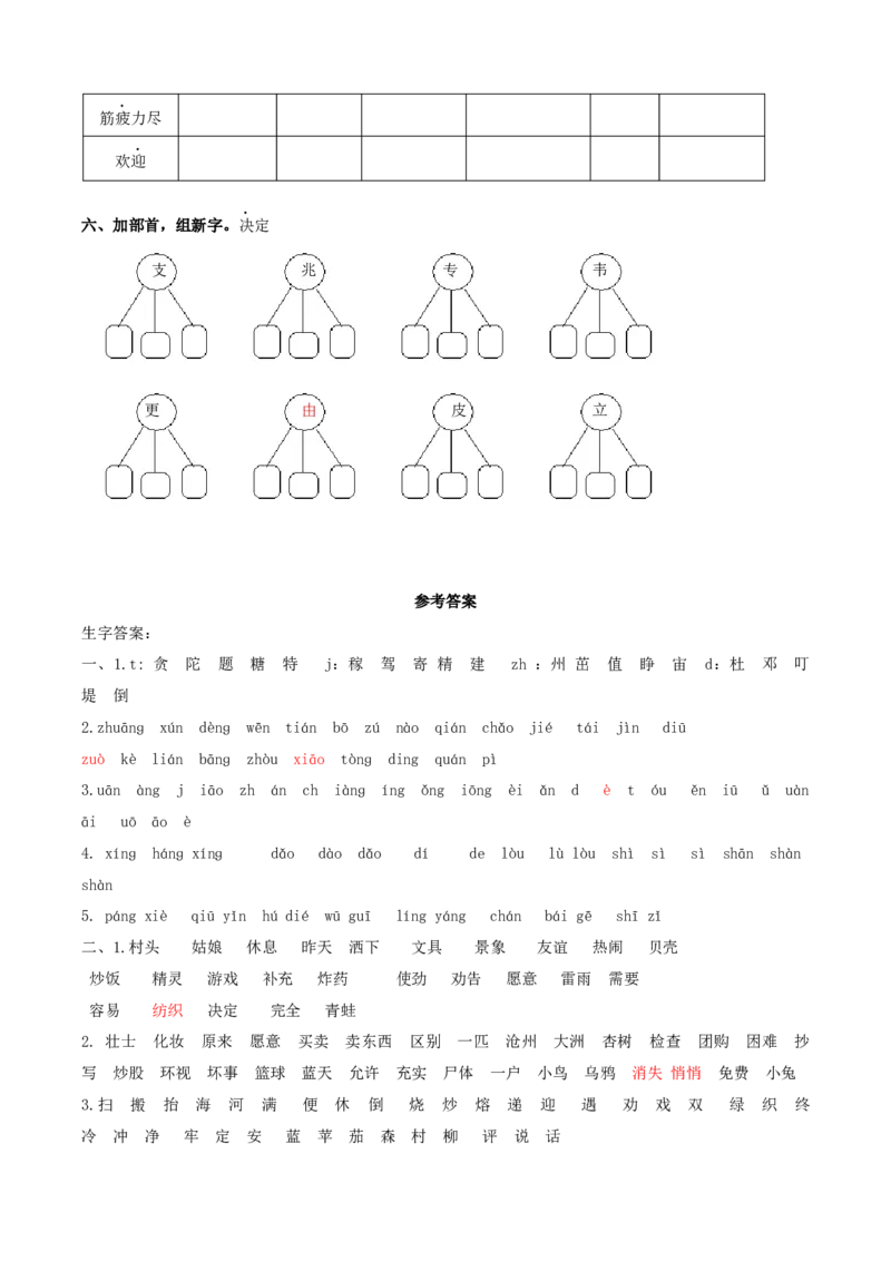 部编版二年级语文下册（课后生字专项练习题）含答案_二年级上下册资料_小学二年级学习资料-25年更新版_2-02、小学二年级语文下册_2-2-2、练习题、作业、试题、试卷_专项练习