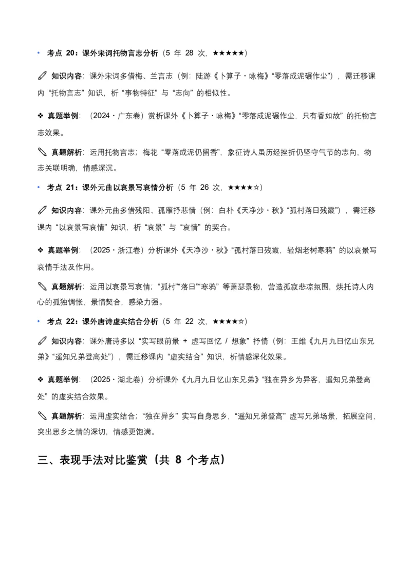 近5年全国各地中考语文古诗文阅读表现手法30个高频考点+10个高频易错点_462026中考语文一轮复习练考点+练专题+练模块_古诗文阅读之表现手法