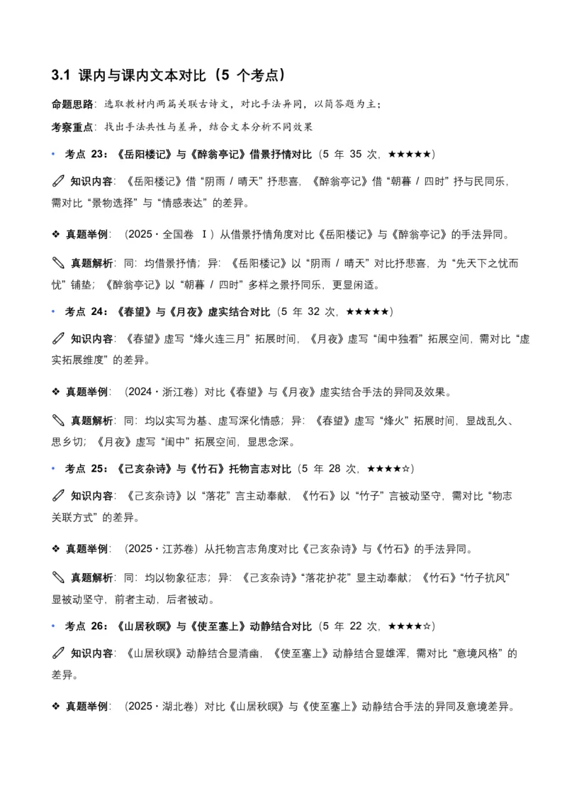 近5年全国各地中考语文古诗文阅读表现手法30个高频考点+10个高频易错点_462026中考语文一轮复习练考点+练专题+练模块_古诗文阅读之表现手法