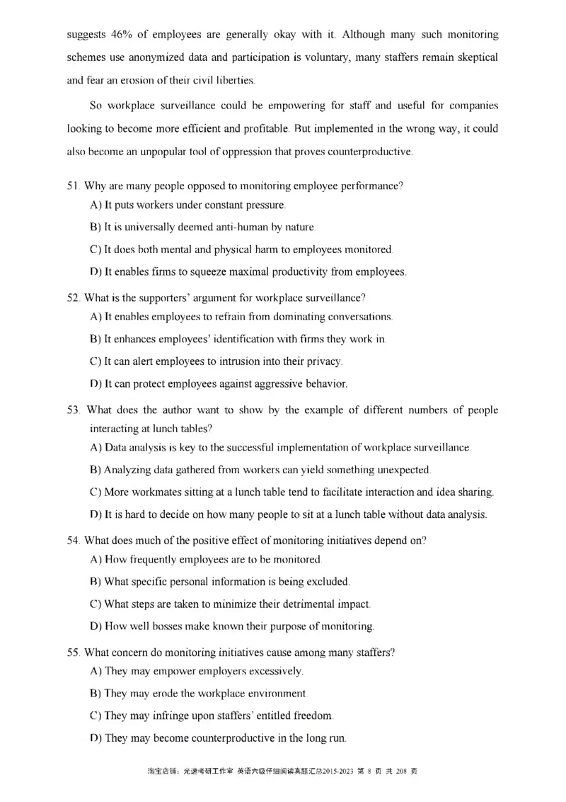六级仔细阅读真题2015-2023_六级_六级仔细阅读_旧英语六级仔细阅读
