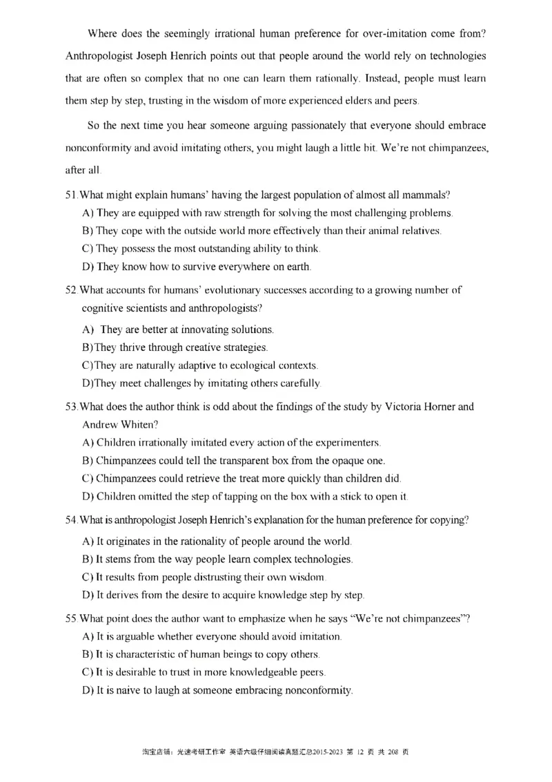 六级仔细阅读真题2015-2023_六级_六级仔细阅读_旧英语六级仔细阅读