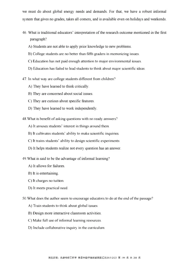 六级仔细阅读真题2015-2023_六级_六级仔细阅读_旧英语六级仔细阅读