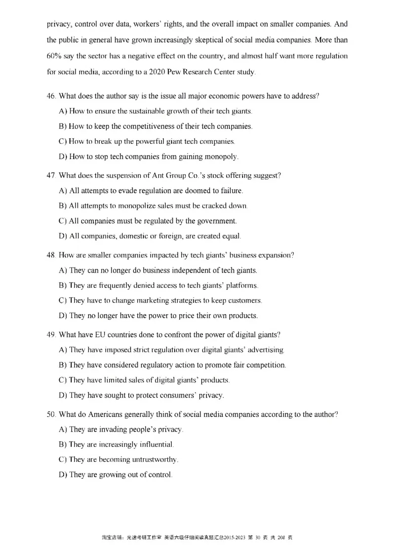 六级仔细阅读真题2015-2023_六级_六级仔细阅读_旧英语六级仔细阅读