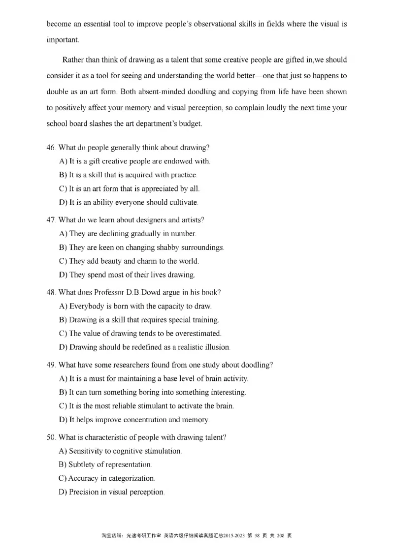 六级仔细阅读真题2015-2023_六级_六级仔细阅读_旧英语六级仔细阅读