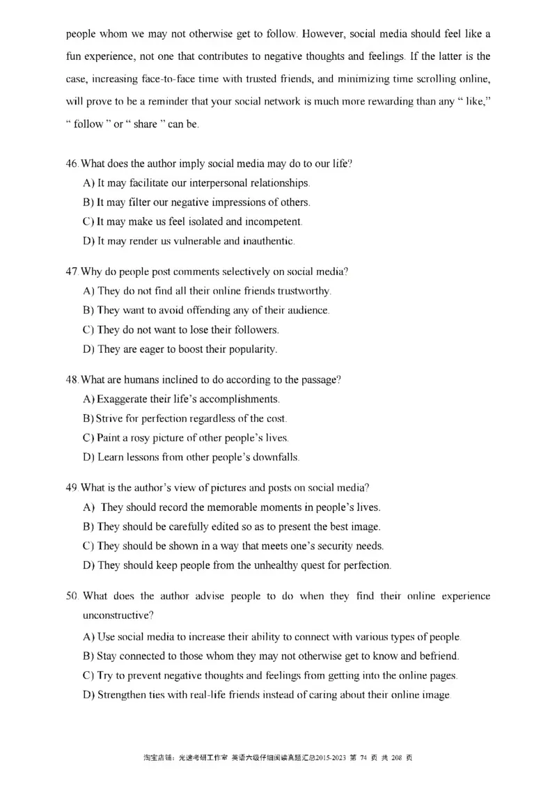 六级仔细阅读真题2015-2023_六级_六级仔细阅读_旧英语六级仔细阅读