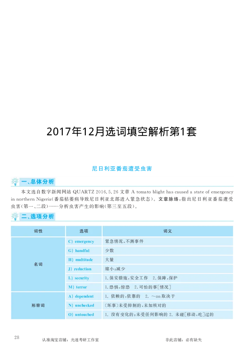 2017.12英语六级选词填空第1套解析_六级_六级选词填空_六级选词填空解析