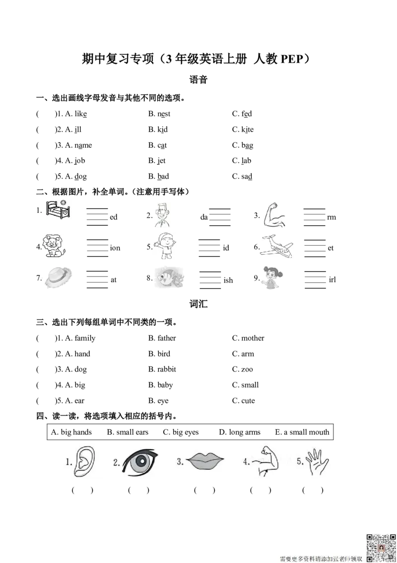期中复习专项（3年级英语上册人教版）(1)_三年级上下册资料_三年级上册小红书同款资料_三年级(1)