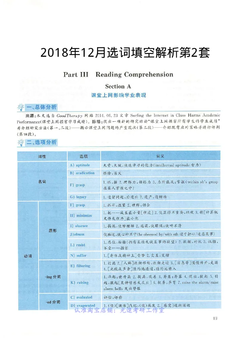 2018.12英语六级选词填空第2套解析_六级_六级选词填空_六级选词填空解析