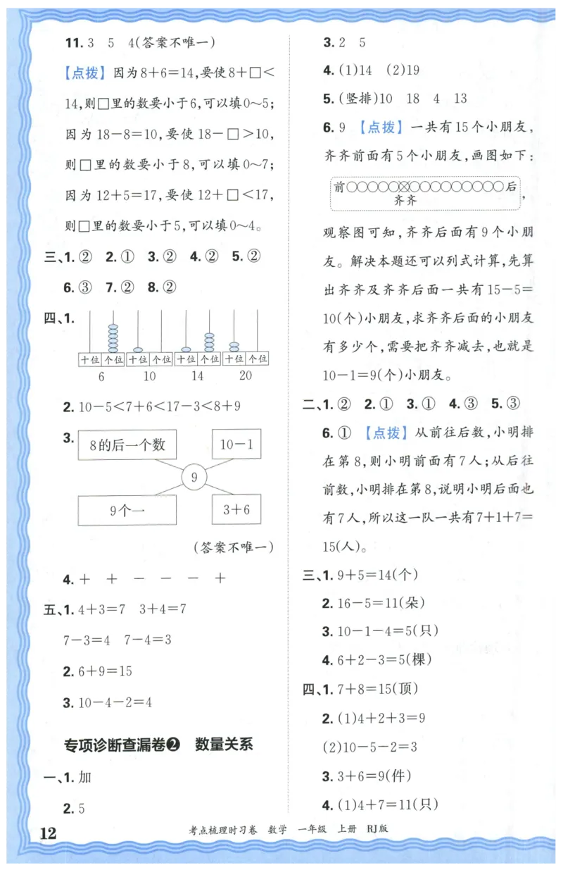 答案_25秋小学语数英习题试卷_数学_人教版_25秋1-6年级上册数学《王朝霞考点梳理时习卷》_一年数学上册《王朝霞考点梳理时习卷》人教25秋(1)