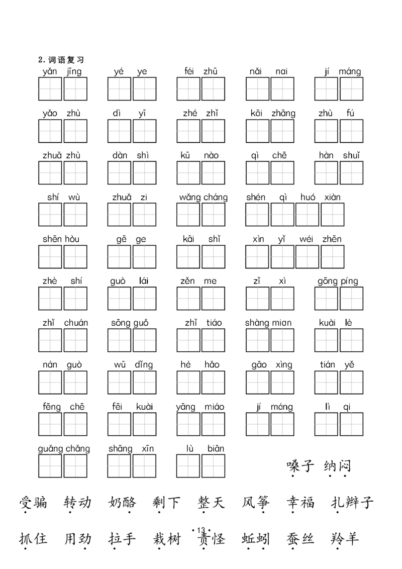 部编本小学二年级上册语文复习整合资料_二年级上下册资料_小学二年级学习资料-25年更新版_2-01、小学二年级语文上册_2-1-1、复习、知识点、归纳汇总