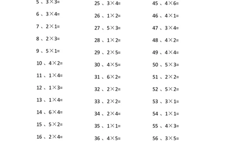 表内乘法第81-100篇（初级）_小学数学口算竖式脱式计算应用题一二三四五六年级上下册电_小学数学口算题库电子版（1-6）_小学数学口算二年级_口算题适合2年级