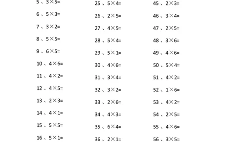 表内乘法第81-100篇（初级）_小学数学口算竖式脱式计算应用题一二三四五六年级上下册电_小学数学口算题库电子版（1-6）_小学数学口算二年级_口算题适合2年级