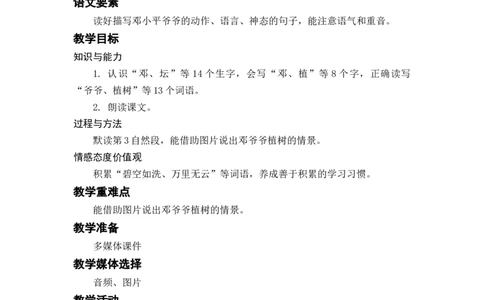 课文4.邓小平爷爷植树_二年级上下册资料_小学二年级学习资料-25年更新版_2-02、小学二年级语文下册_2-2-3、课件、讲义、教案_《名师教案》语文二年级下册（2022春）_第一单元