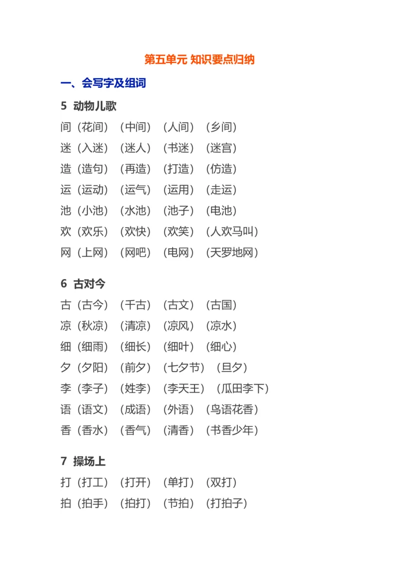 语文1下各单元知识要点归纳_一年级上下册资料_小学一年级学习资料-25年更新版_1-02、小学一年级语文下册_3-6-2-1、复习、知识点、归纳汇总_部编（人教）版_知识汇总