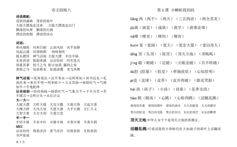 部编版二年级语文上全册词语手册_二年级上下册资料_小学二年级学习资料-25年更新版_2-01、小学二年级语文上册_2-1-1、复习、知识点、归纳汇总
