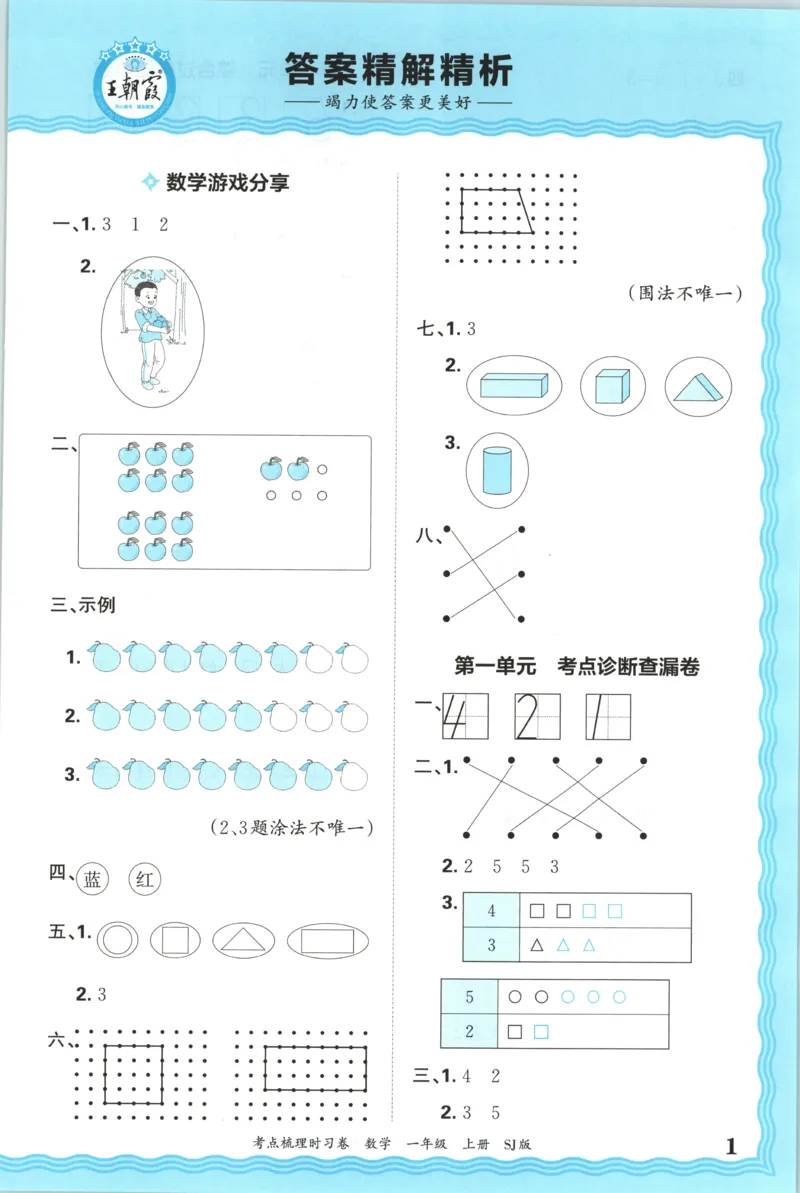 答案_25秋小学语数英习题试卷_数学_苏教版_数学《王朝霞考点梳理时习卷》苏教25秋(1)_考点梳理时习卷数学SJ1上