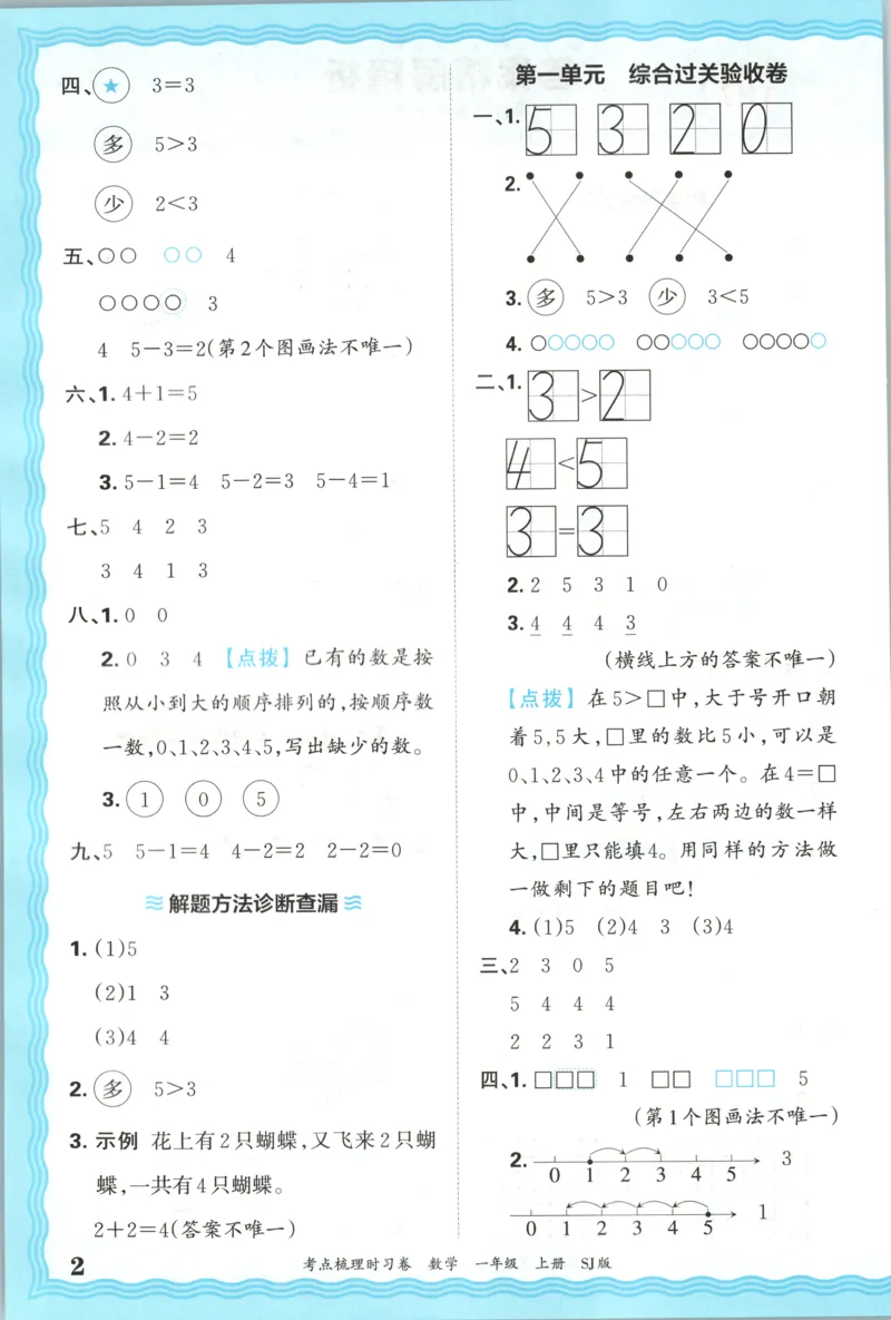 答案_25秋小学语数英习题试卷_数学_苏教版_数学《王朝霞考点梳理时习卷》苏教25秋(1)_考点梳理时习卷数学SJ1上