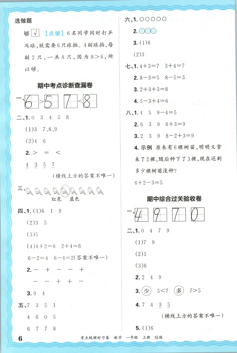 答案_25秋小学语数英习题试卷_数学_苏教版_数学《王朝霞考点梳理时习卷》苏教25秋(1)_考点梳理时习卷数学SJ1上
