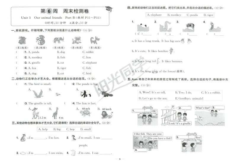 周末小测卷_25秋小学语数英习题试卷_英语_人教版_英语《阳光同学提优新卷》人教25秋_提优新卷英语人教3