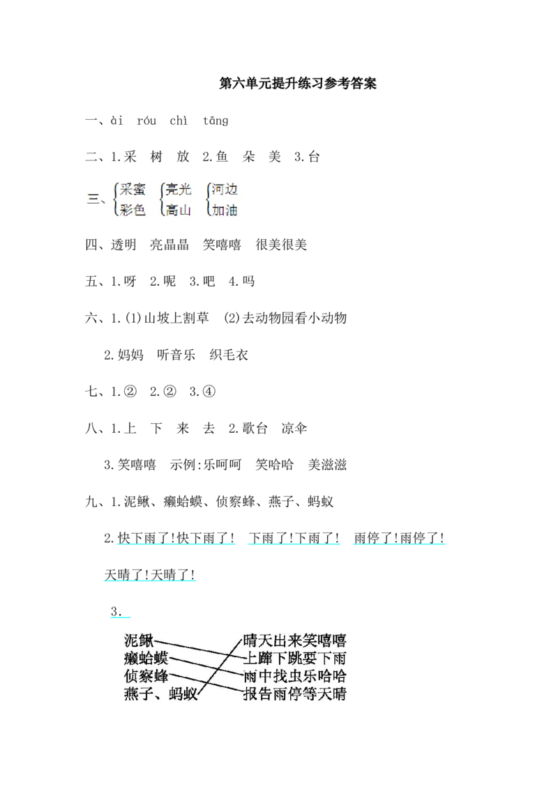 第六单元提升练习一_一年级上下册资料_一年级上语数英上下册学习资料_3-6-2、小学一年级语文下册_统编、部编、人教（语文全国统一只有一个版）_2024更新_语文一下单元提升练习2套