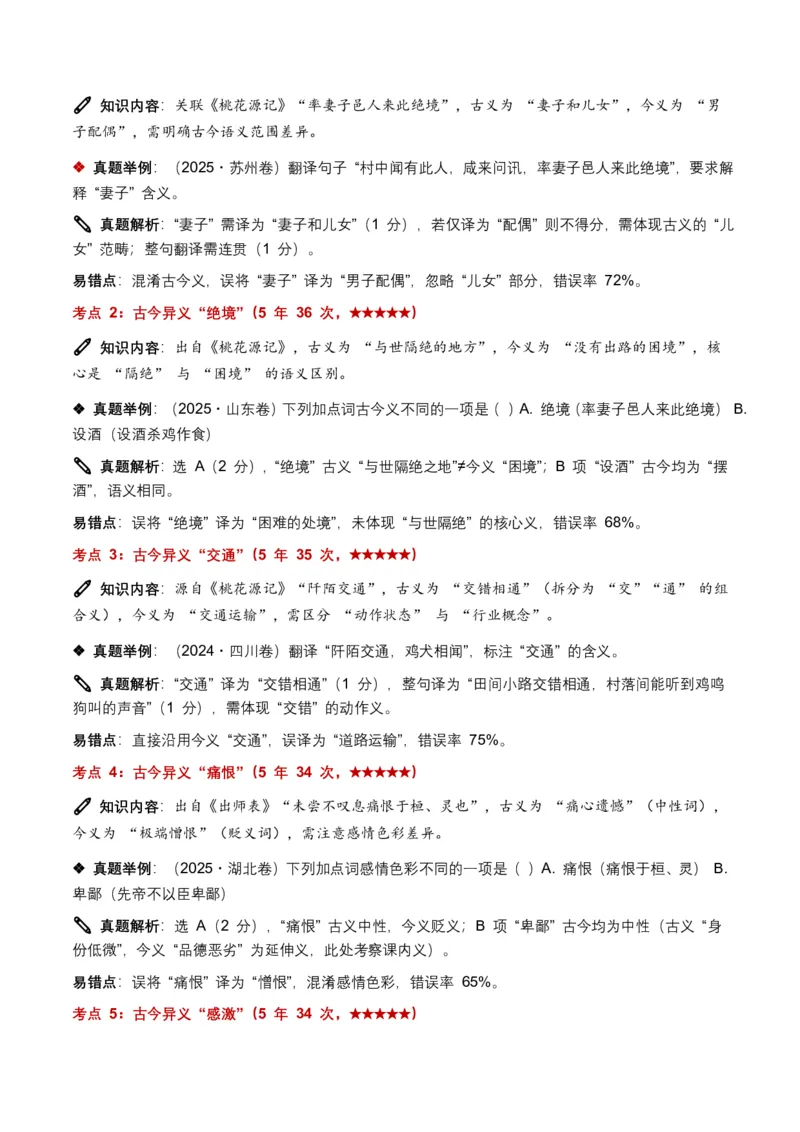 近5年全国各地中考语文古诗文阅读(文言词汇)200个高频考点+50个高频易错点_462026中考语文一轮复习练考点+练专题+练模块_古诗文阅读(文言词汇)