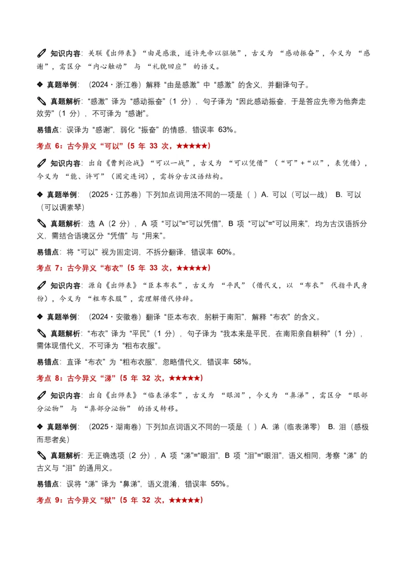近5年全国各地中考语文古诗文阅读(文言词汇)200个高频考点+50个高频易错点_462026中考语文一轮复习练考点+练专题+练模块_古诗文阅读(文言词汇)