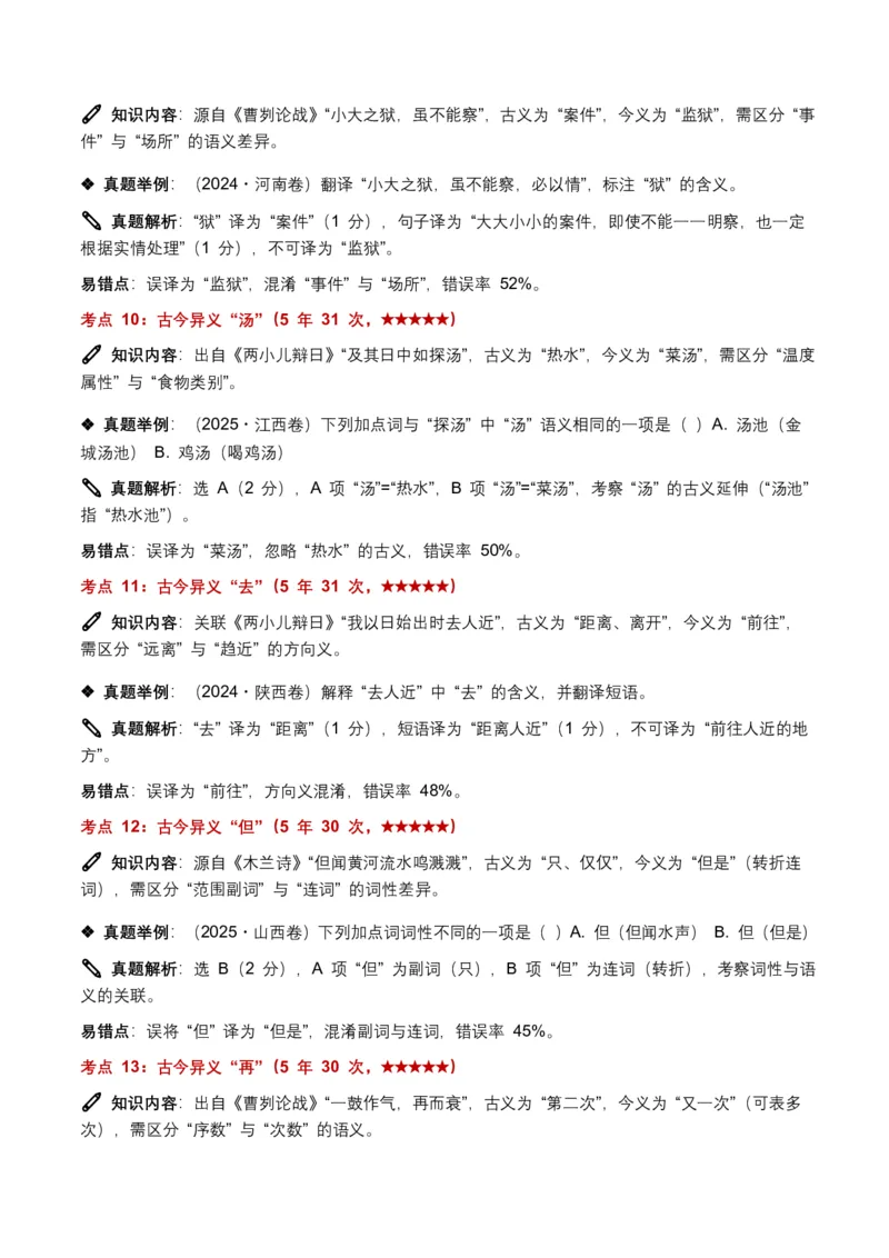 近5年全国各地中考语文古诗文阅读(文言词汇)200个高频考点+50个高频易错点_462026中考语文一轮复习练考点+练专题+练模块_古诗文阅读(文言词汇)