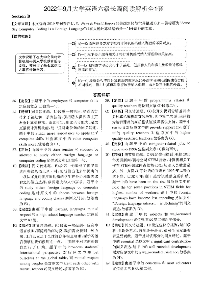 2022.09英语六级长篇阅读解析全1套_六级_六级长篇阅读_六级长篇阅读解析