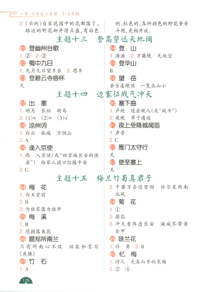 答案_25秋小学语数英习题试卷_语文_26版《一本小古诗小古文》(1)_一本小古诗1-2年级
