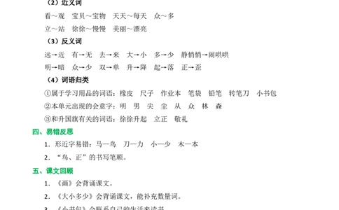 第五单元核心知识点_一年级上下册资料_小学一年级学习资料-25年更新版_1-01、小学一年级语文上册_01、知识汇总_一上语文单元核心知识点