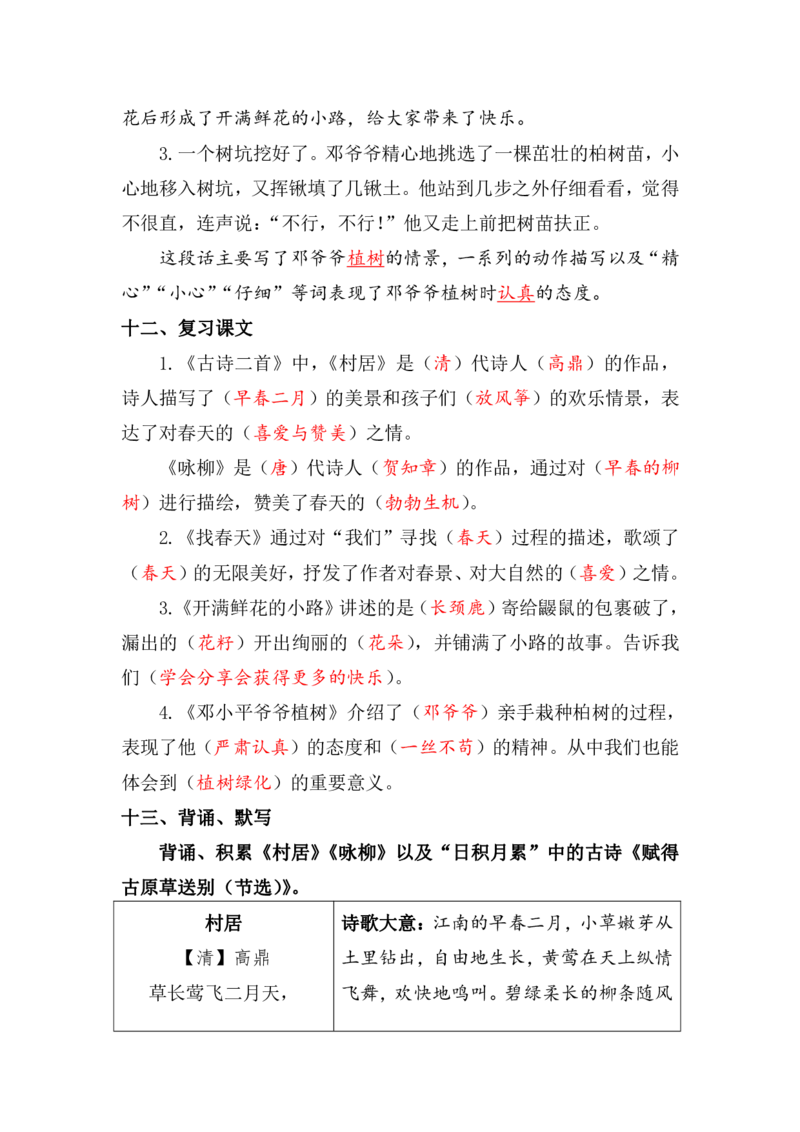 资料丨二（下）语文第一单元复习重点_二年级上下册资料_小学二年级学习资料-25年更新版_2-02、小学二年级语文下册_2-2-1、复习、知识点、归纳汇总_资料丨二（下）语文单元复习重点