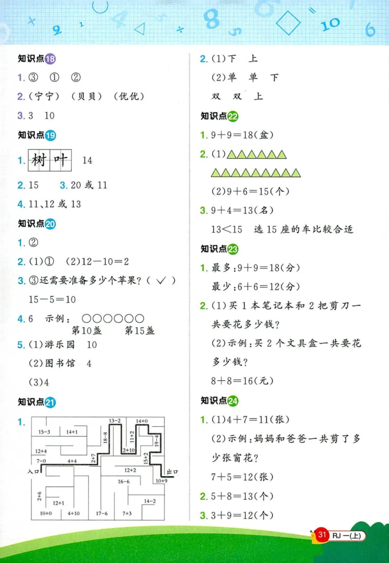 创新情境题一年级人教版数学_25秋小学语数英习题试卷_数学_人教版_数学《阳光同学计算小达人》人教25秋_25秋《阳光同学计算小达人》人教版1上