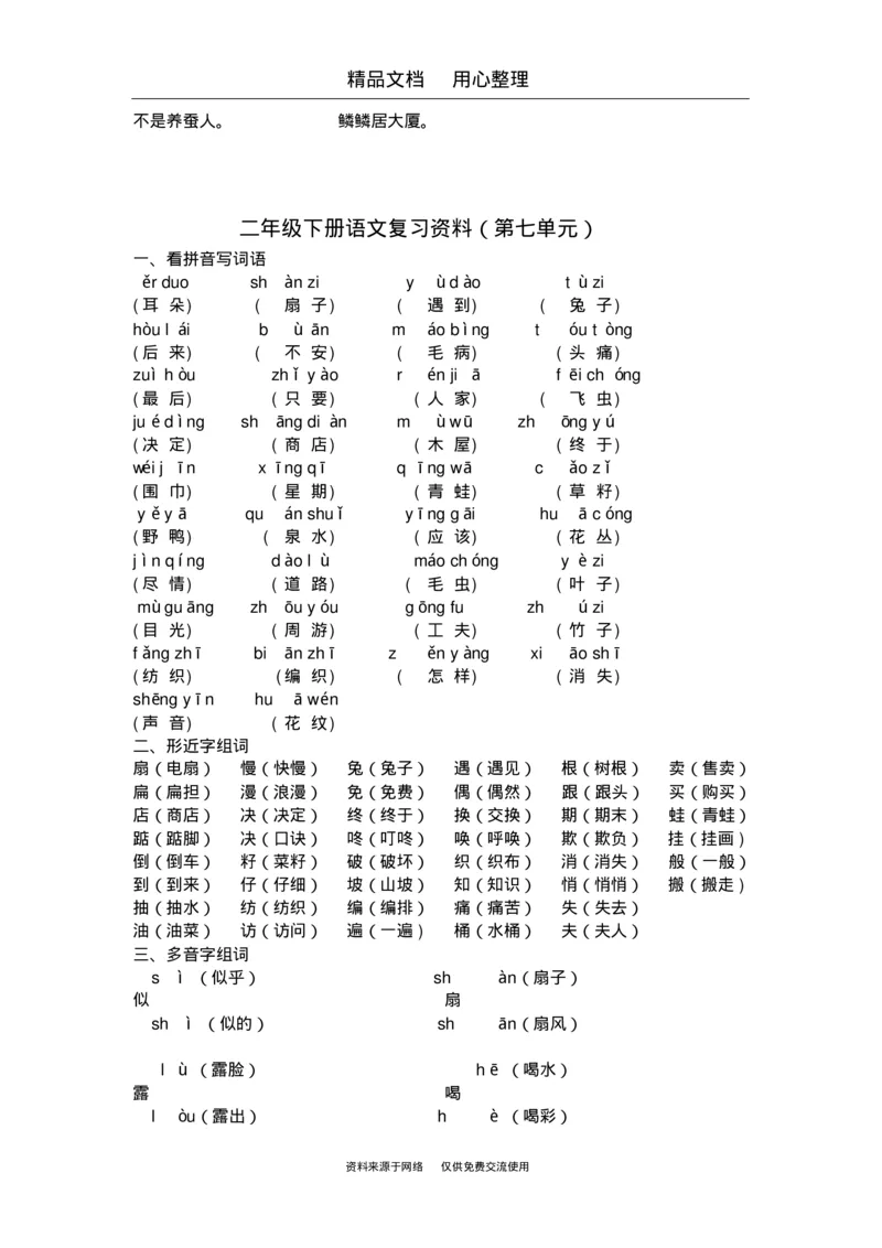 期末复习(全册知识点汇总)_二年级上下册资料_二年级语数英上下册学习资料_3-7-2、小学二年级语文下册_统编、部编、人教（语文全国统一只有一个版）_1、知识点总结_期末总复习