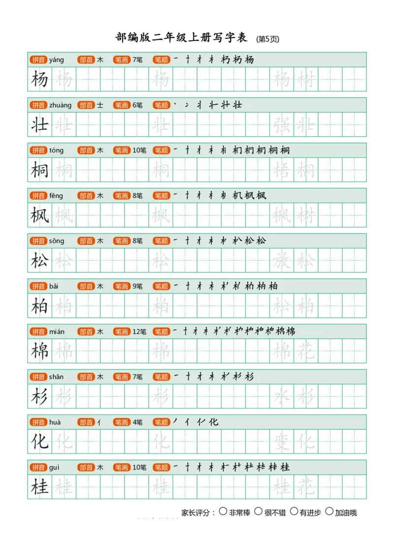部编版-二年级上册写字表25页_二年级上下册资料_小学二年级学习资料-25年更新版_2-01、小学二年级语文上册_2-1-5、字贴、书写、晨读