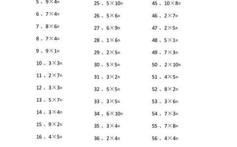 表内乘法第1~20篇（高级）_小学数学口算竖式脱式计算应用题一二三四五六年级上下册电_小学数学口算题库电子版（1-6）_小学数学口算二年级_口算题适合2年级