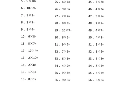 表内乘法第1~20篇（高级）_小学数学口算竖式脱式计算应用题一二三四五六年级上下册电_小学数学口算题库电子版（1-6）_小学数学口算二年级_口算题适合2年级