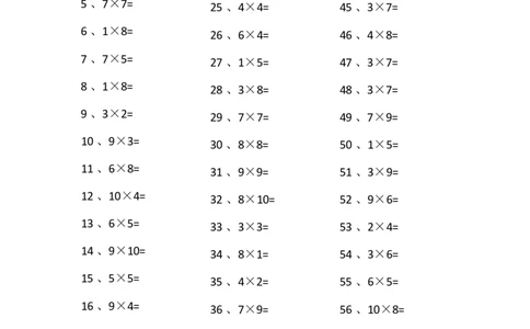 表内乘法第1~20篇（高级）_小学数学口算竖式脱式计算应用题一二三四五六年级上下册电_小学数学口算题库电子版（1-6）_小学数学口算二年级_口算题适合2年级