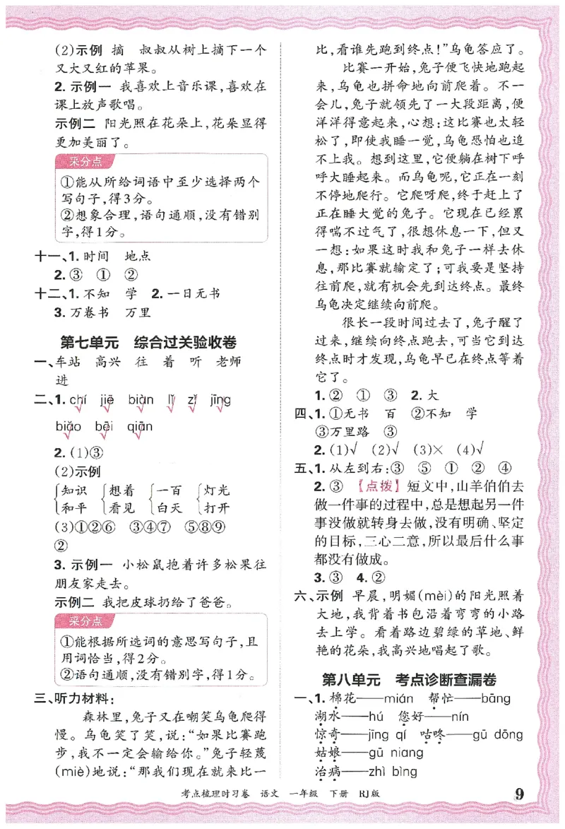 考点梳理时习卷语文一年级下答案精解精析_一年级上下册资料_53黄冈多个品牌系列资料_语文