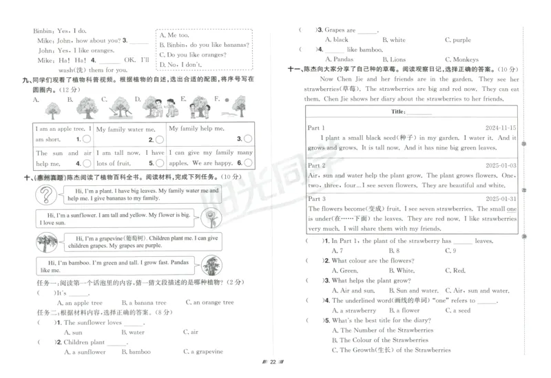 提优新卷_25秋小学语数英习题试卷_英语_人教版_英语《阳光同学提优新卷》人教25秋_提优新卷英语人教3