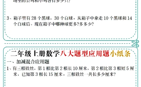 通用版本二上数学八大题型应用题小纸条_二年级上下册资料_二年级上册小红书同款资料_二年级